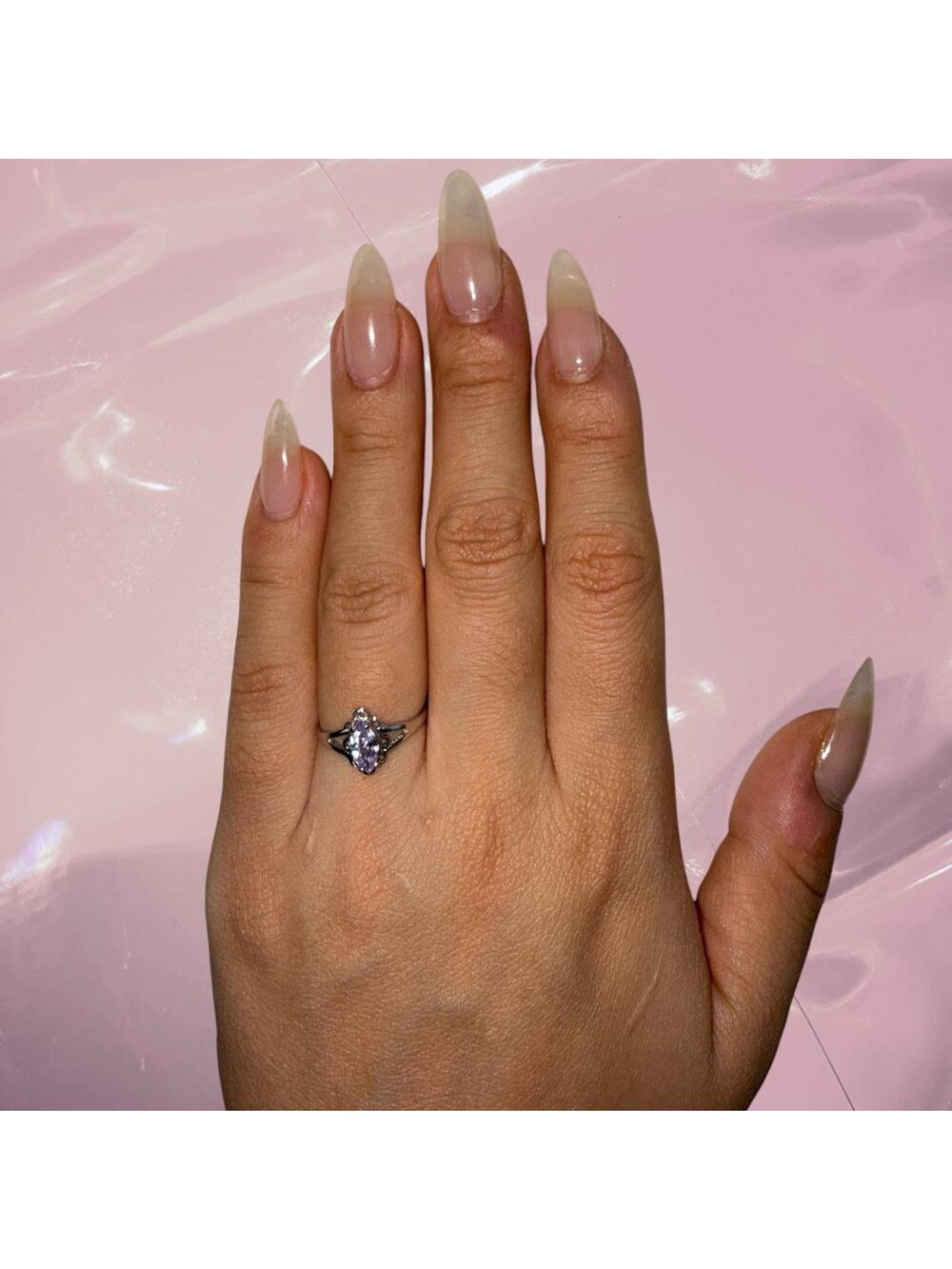 Y2K fairy core lilac purple gem stone 925 Sterling Silver ring Size 5